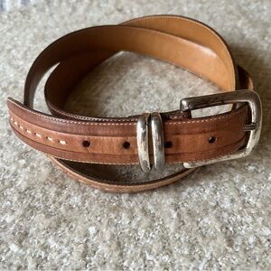 Martin Dingman Tan Saddle Leather Center Stitch Belt, Handmade in the USA, Sz 42